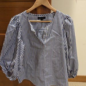 Banana Republic Striped Poplin Puff-Sleeve Blouse… - image 1